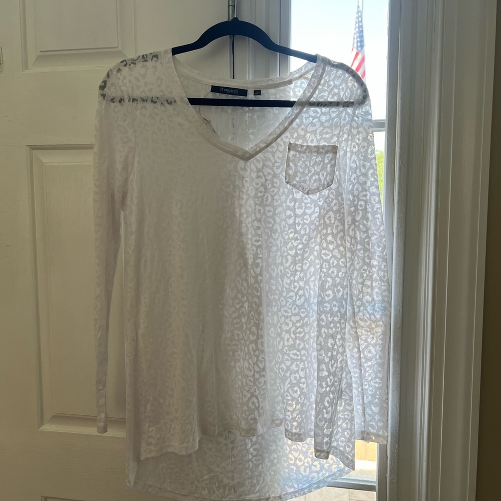 White Lace Cheetah Print Long Sleeve Top